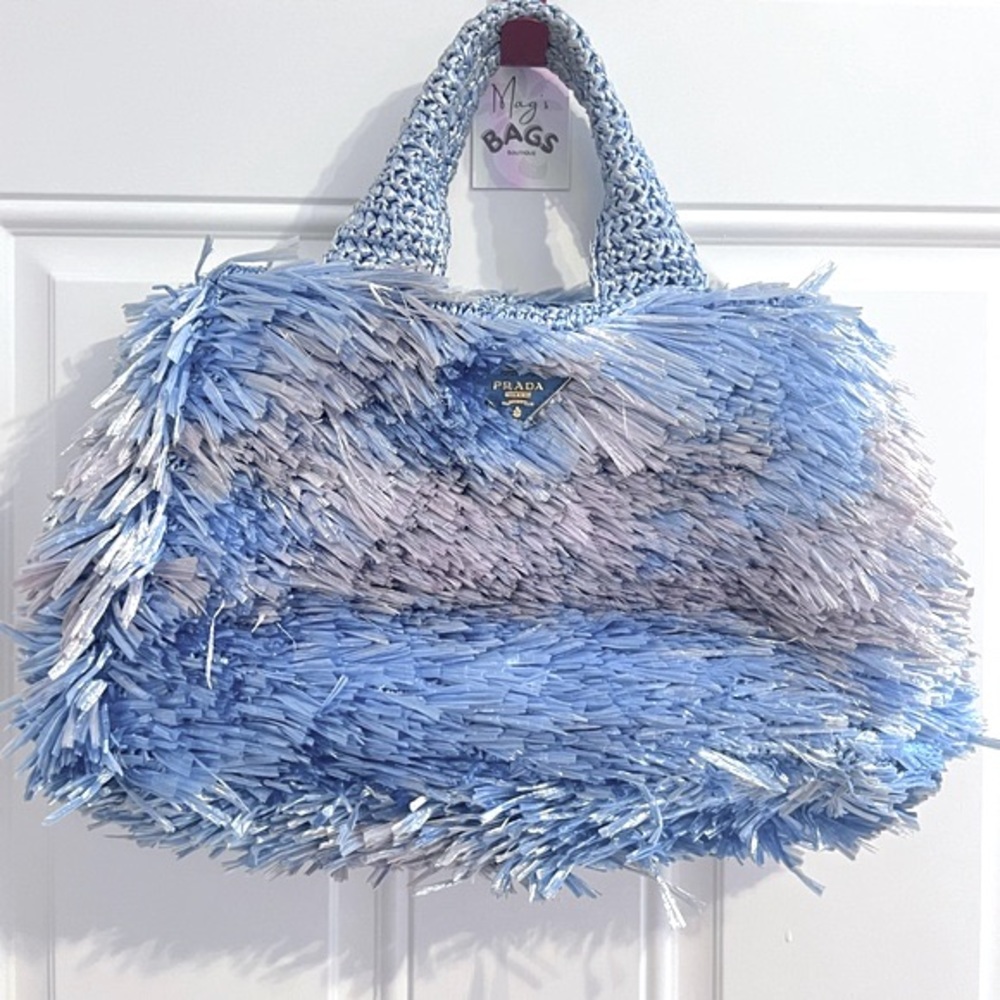 Prada: Raffia Straw Blue Bag *RARE* - Picture 8 of 17